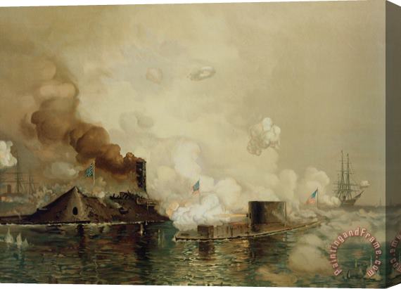 Julian Oliver Davidson First Fight between Ironclads Stretched Canvas Print / Canvas Art
