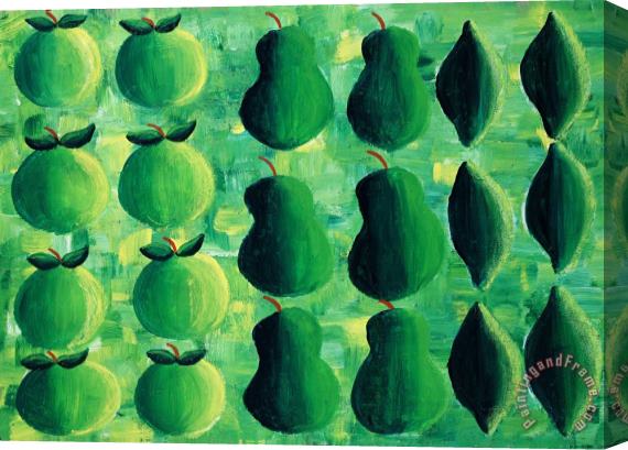 Julie Nicholls Apples Pears And Limes Stretched Canvas Print / Canvas Art