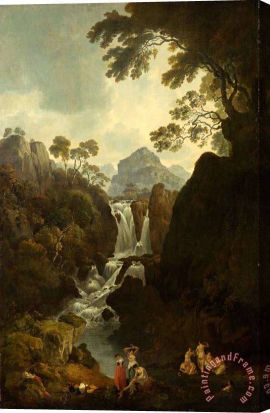 Julius Caesar Ibbetson A Waterfall with Bathers Stretched Canvas Painting / Canvas Art