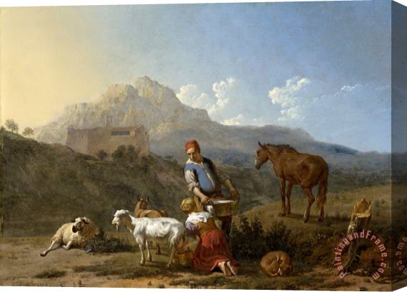 Karel Dujardin Italian Landscape with Girl Milking a Goat Stretched Canvas Print / Canvas Art
