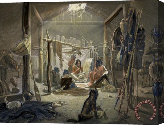 Karl Bodmer The Interior Of A Hut Of A Mandan Chief Stretched Canvas Painting / Canvas Art