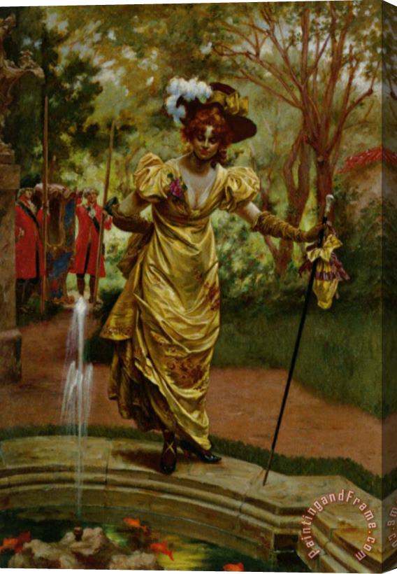 Karl Gampenrieder An Elegant Lady by a Goldfish Pond Stretched Canvas Painting / Canvas Art
