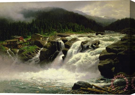 Karl Paul Themistocles van Eckenbrecher Norwegian Waterfall Stretched Canvas Painting / Canvas Art
