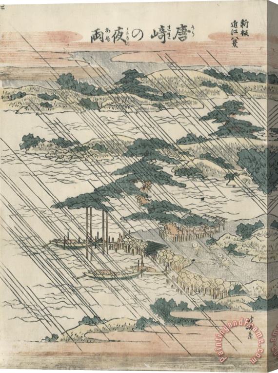 Katsushika Hokusai Evening Rain at Karasaki Stretched Canvas Painting / Canvas Art