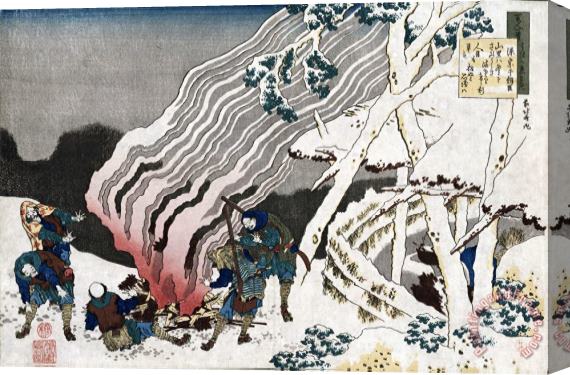 Katsushika Hokusai Hunters by a Fire in The Snow Stretched Canvas Painting / Canvas Art