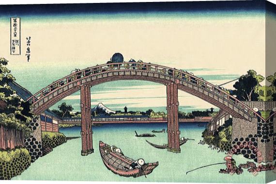 Katsushika Hokusai Japan: 'under Mannen Bridge at Fukagawa' Stretched Canvas Painting / Canvas Art