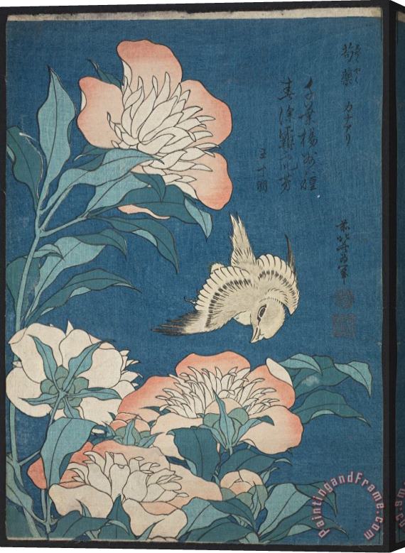 Katsushika Hokusai Peonies And Canary Stretched Canvas Painting / Canvas Art