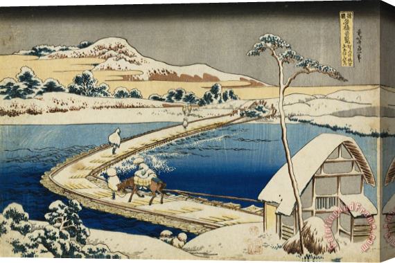 Katsushika Hokusai Pontoon Bridge at Sano, Kozuke Province, Ancient View Stretched Canvas Painting / Canvas Art