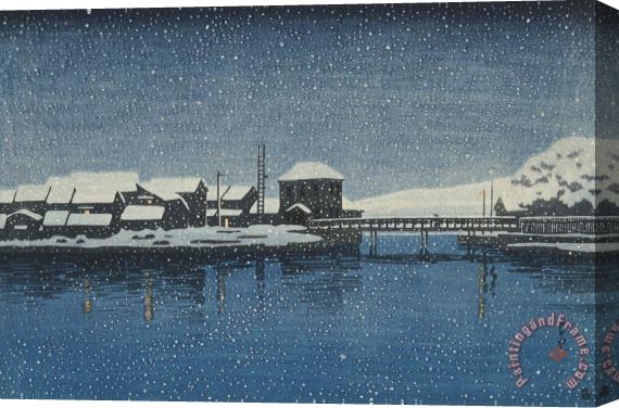 Kawase Hasui Evening Snow at Ebisu Port (sado Ebisu Minato), From The Series Souvenirs of Travels, Second Series (tabi Miyage, Dai Ni Shu) Stretched Canvas Painting / Canvas Art