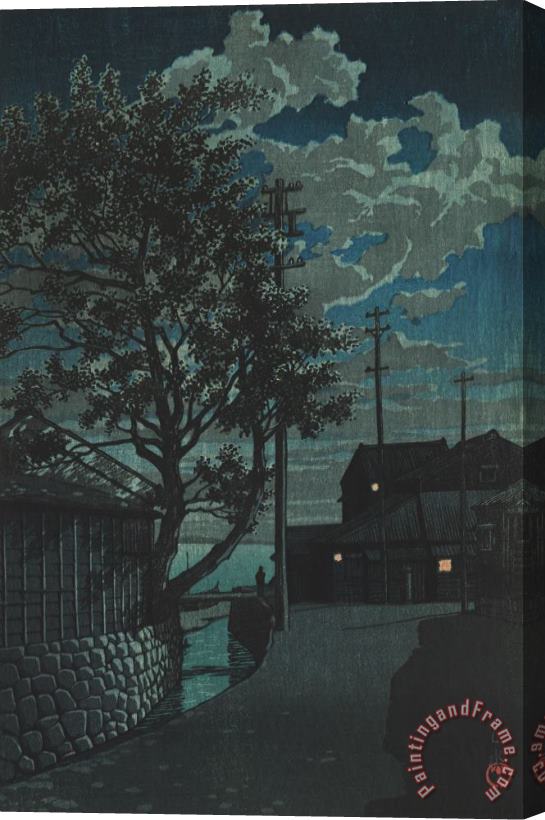 Kawase Hasui Kamezaki at Night (owari Kamezaki) Stretched Canvas Painting / Canvas Art