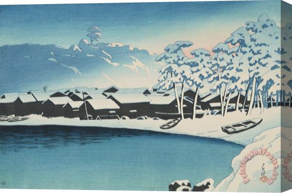 Kawase Hasui Snow Dawn at Ogi Port, Sado (yuki No Akebono Sado Ogi Minato), From The Series Souvenirs of Travels, Second Series (tabi Miyage, Dai Ni Shu) Stretched Canvas Painting / Canvas Art