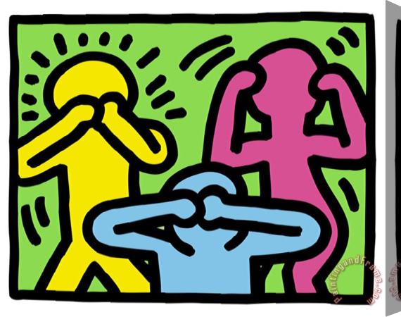 Keith Haring Pop Shop See No Evil Hear No Evil Speak No Evil Stretched Canvas Painting / Canvas Art
