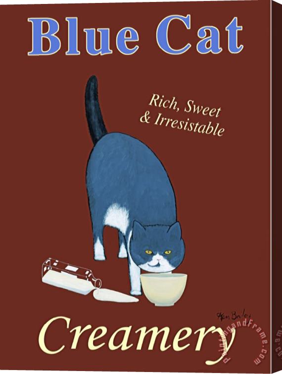 Ken Bailey Blue Cat Creamery Stretched Canvas Print / Canvas Art