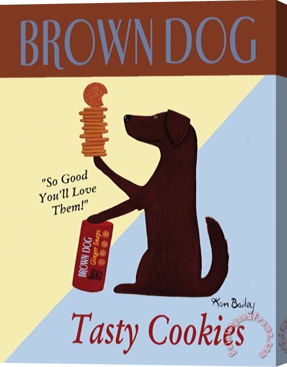 Ken Bailey Brown Dog Tasty Cookies Stretched Canvas Painting / Canvas Art