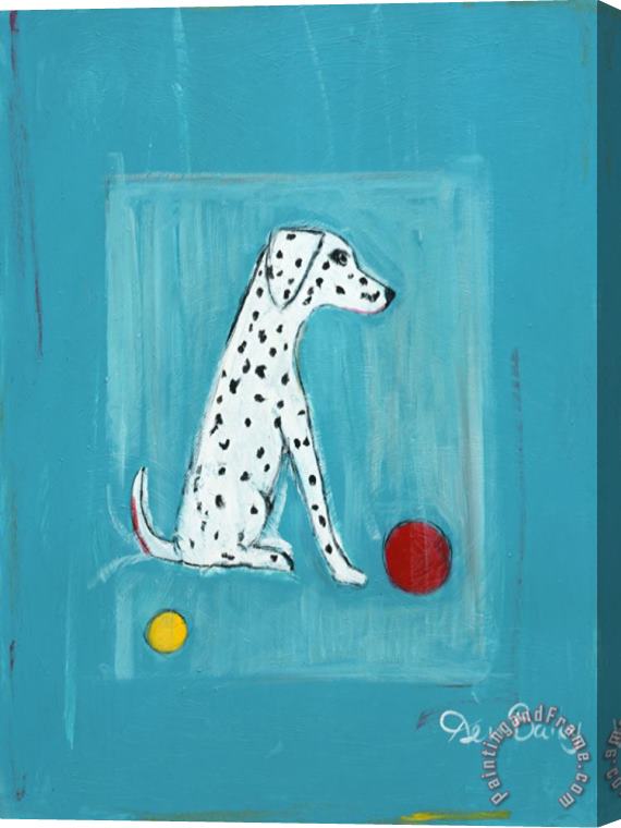 Ken Bailey Dalmatian with Red And Yellow Ball Stretched Canvas Print / Canvas Art