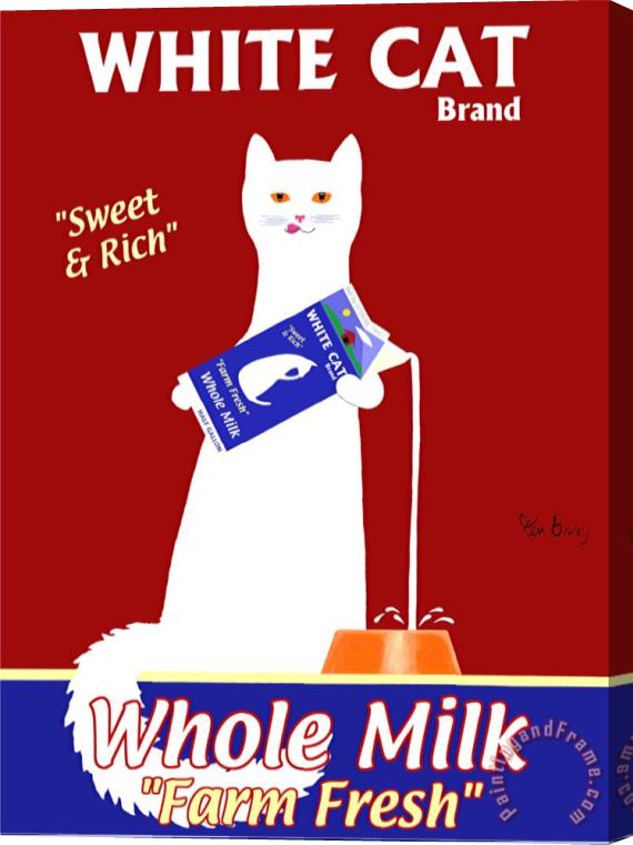 Ken Bailey White Cat Milk Stretched Canvas Painting / Canvas Art
