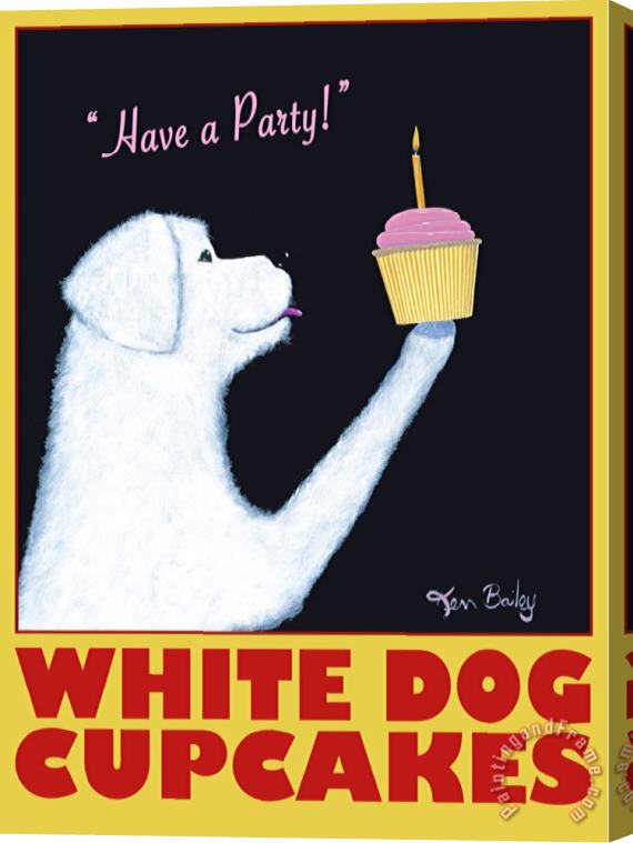 Ken Bailey White Dog Cupcakes Stretched Canvas Painting / Canvas Art