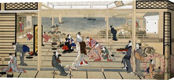 Kitagawa Utamaro Moonlight Revelry at Dozo Sagami Stretched Canvas Print / Canvas Art