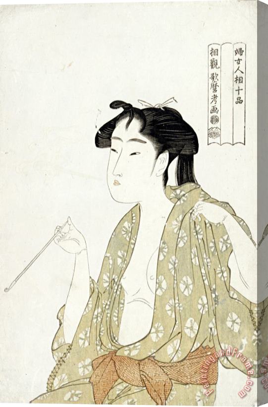 Kitagawa Utamaro Portrait of a Woman Smoking Stretched Canvas Painting / Canvas Art