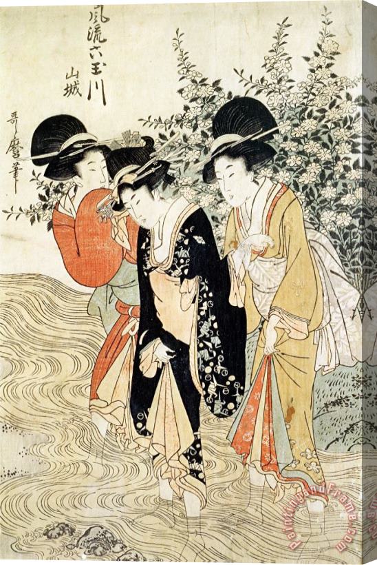 Kitagawa Utamaro Three girls paddling in a river Stretched Canvas Print / Canvas Art