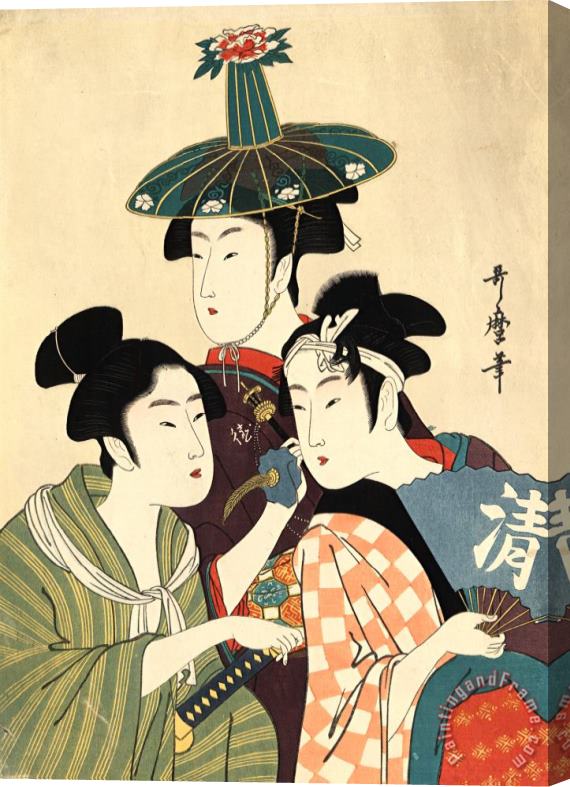 Kitagawa Utamaro Three Young Men Or Women Stretched Canvas Painting / Canvas Art