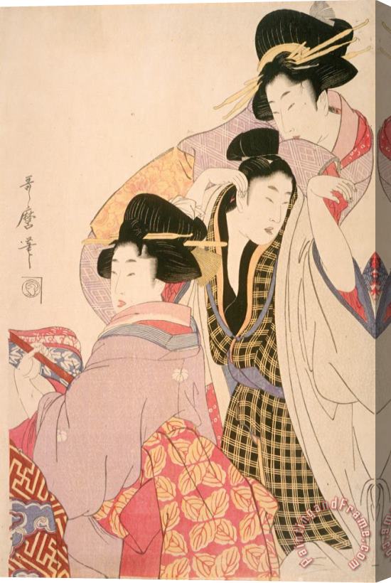 Kitagawa Utamaro Two Geishas And a Tipsy Client Stretched Canvas Print / Canvas Art