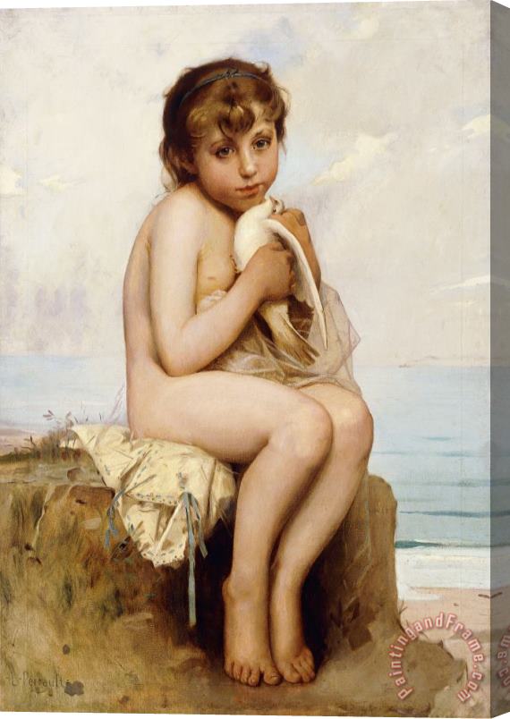 Leon Bazile Perrault Nude Child With Dove Stretched Canvas Print / Canvas Art
