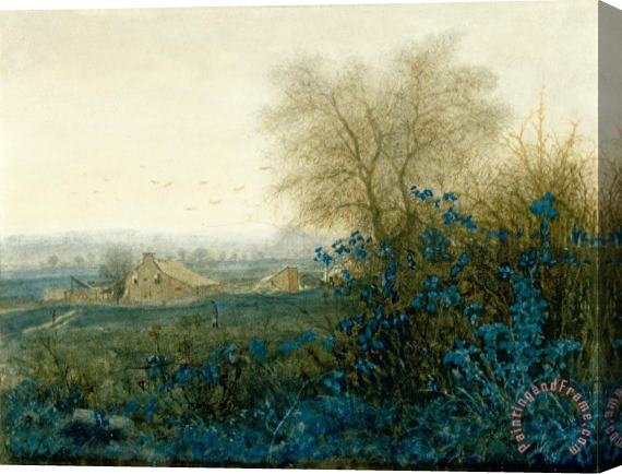 Leon Bonvin Landscape with a Farmhouse And a Peasant Wheeling a Barrow Stretched Canvas Print / Canvas Art