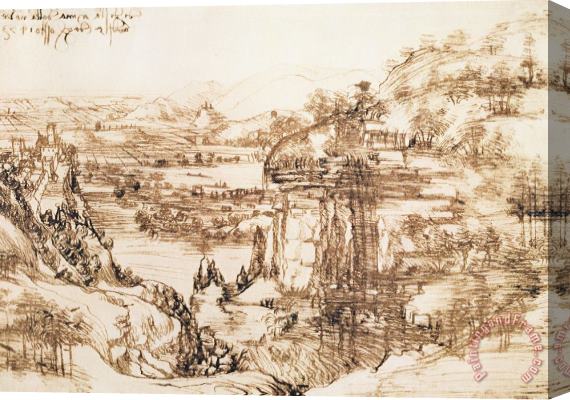 Leonardo da Vinci Arno Landscape Stretched Canvas Painting / Canvas Art