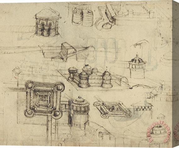 Leonardo da Vinci Fortress From Atlantic Codex Stretched Canvas Painting / Canvas Art