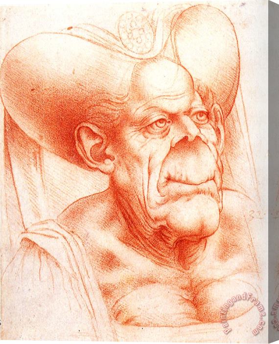Leonardo da Vinci Grotesque Head Chalk Drawing Stretched Canvas Print / Canvas Art