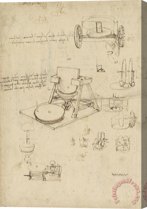 Leonardo da Vinci Polishing Machine Formed By Two Wheeled Carriage From Atlantic Codex Stretched Canvas Print / Canvas Art