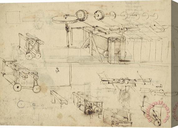 Leonardo da Vinci Shearing Machine For Fabrics And Its Components From Atlantic Codex Stretched Canvas Print / Canvas Art
