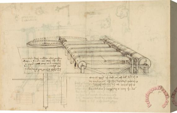 Leonardo da Vinci Teaselling Machine To Manufacture Plush Fabric From Atlantic Codex Stretched Canvas Print / Canvas Art