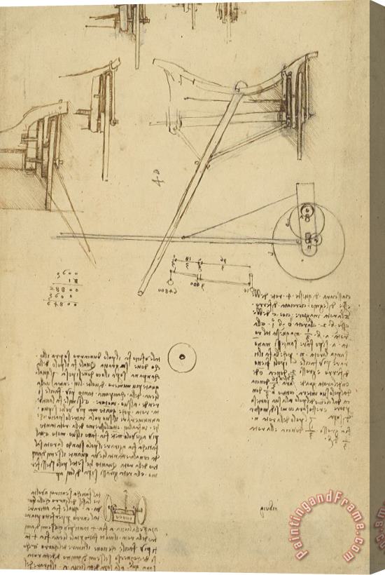 Leonardo da Vinci Wheels And Pins System Conceived For Making Smooth Motion Of Carts From Atlantic Codex Stretched Canvas Painting / Canvas Art