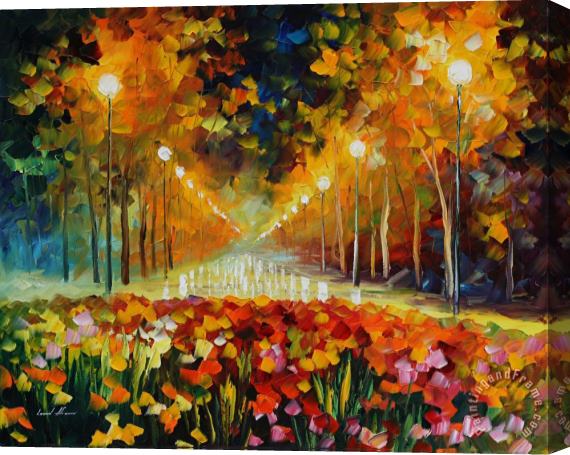 Leonid Afremov Alley Of Roses Stretched Canvas Print / Canvas Art