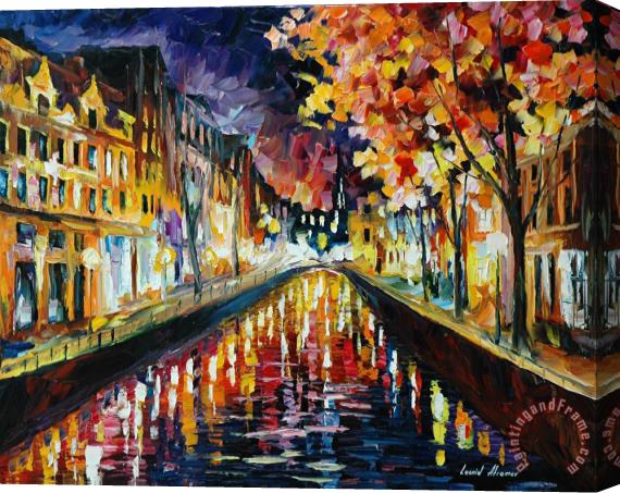 Leonid Afremov Amsterdam Night Stretched Canvas Print / Canvas Art