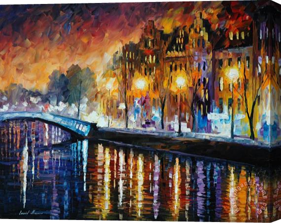 Leonid Afremov Amsterdams Reflection Stretched Canvas Painting / Canvas Art