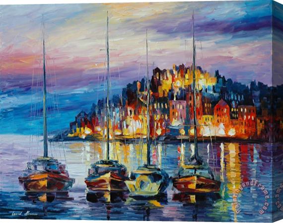 Leonid Afremov Evening Harbor Stretched Canvas Painting / Canvas Art
