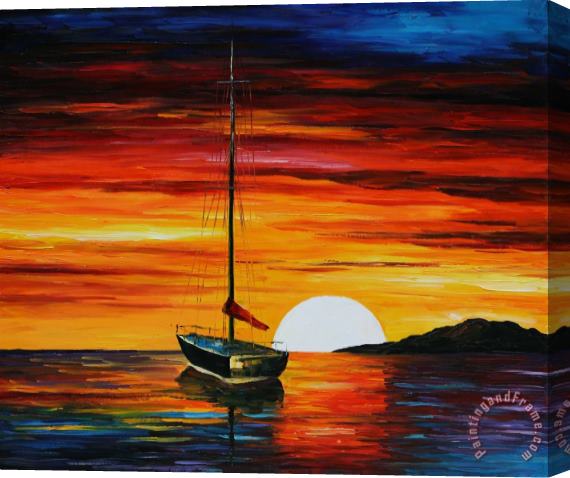 Leonid Afremov Fishing In The Sunset Stretched Canvas Print / Canvas Art