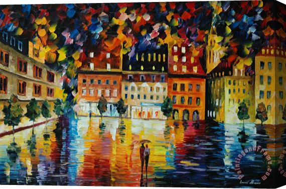 Leonid Afremov In The Old City Stretched Canvas Print / Canvas Art