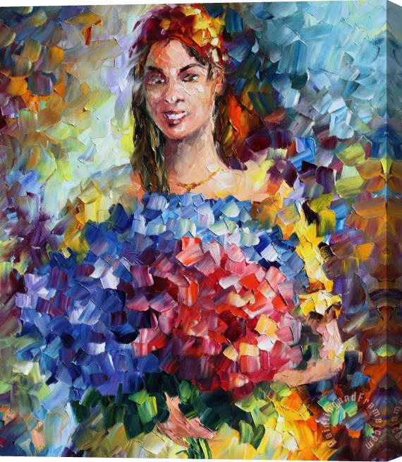 Leonid Afremov Lady With Flowers - Commissioned Painting Stretched Canvas Painting / Canvas Art