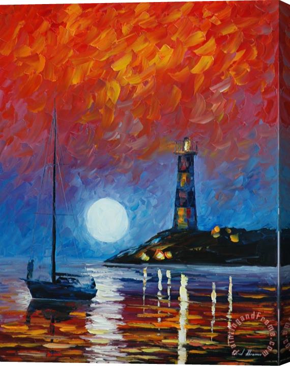 Leonid Afremov Lighthouse Stretched Canvas Painting / Canvas Art