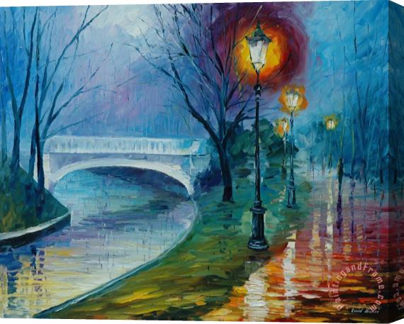 Leonid Afremov Misty Bridge Stretched Canvas Painting / Canvas Art