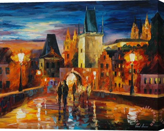 Leonid Afremov Night In Prague Stretched Canvas Painting / Canvas Art
