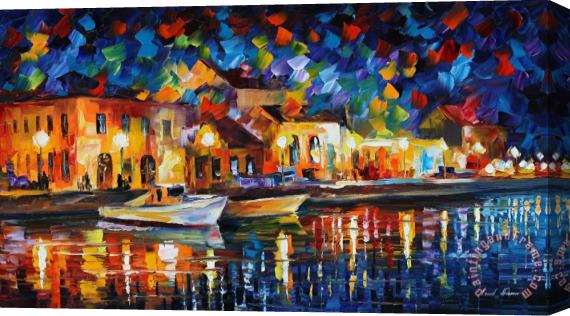 Leonid Afremov Night Riverfront Stretched Canvas Print / Canvas Art