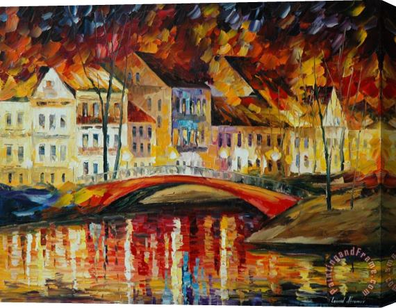 Leonid Afremov Red Bridge Stretched Canvas Print / Canvas Art