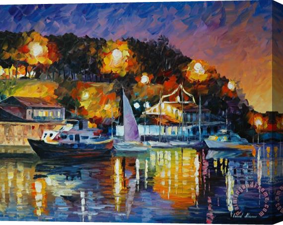 Leonid Afremov River Wharf Stretched Canvas Painting / Canvas Art