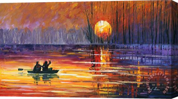 Leonid Afremov Sunset Fishing Stretched Canvas Print / Canvas Art