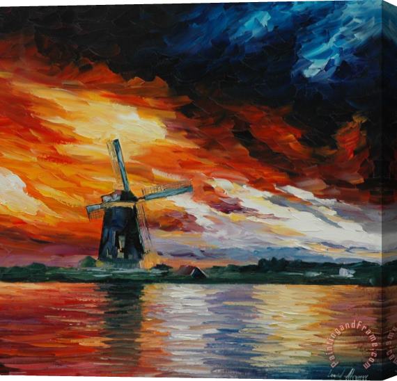 Leonid Afremov Windmill Holland Stretched Canvas Painting / Canvas Art